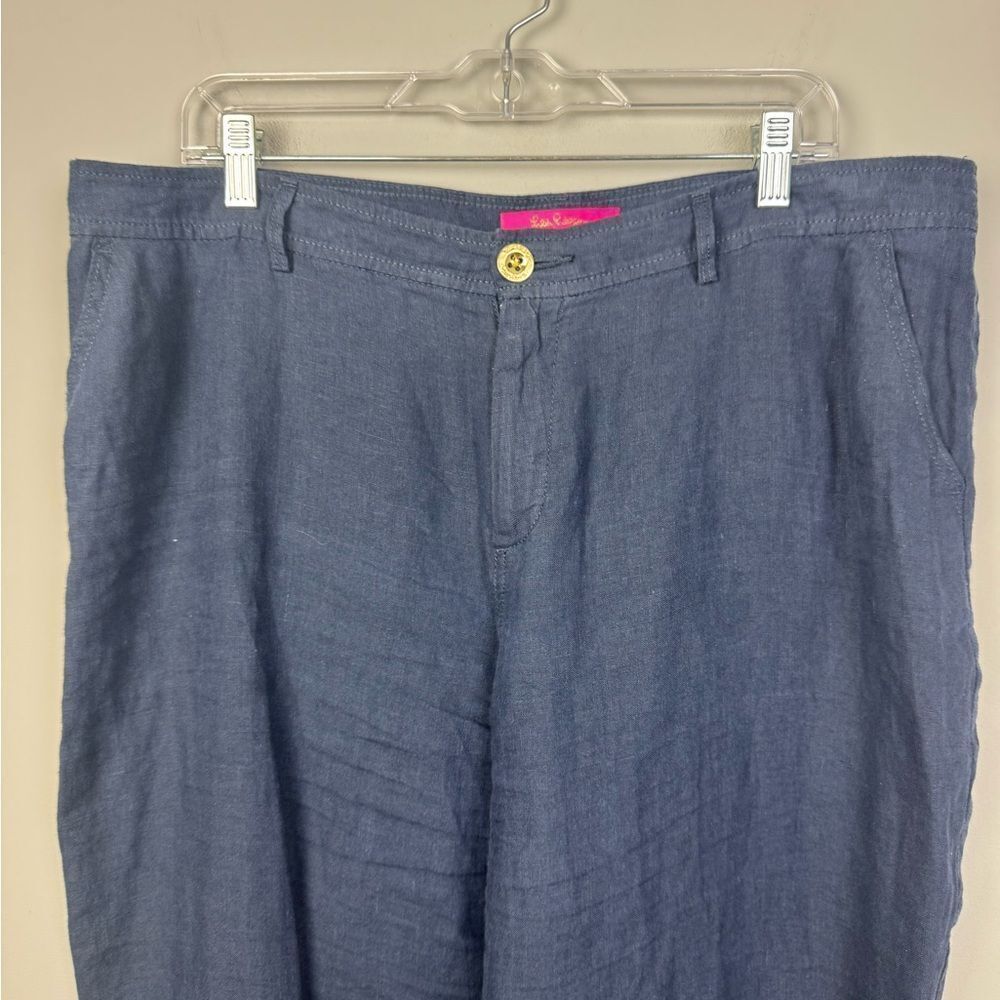 LILLY PULITZER | Breeta True Navy Blue Linen Wide Leg Pants Women’s Size 16 - Picture 5 of 14